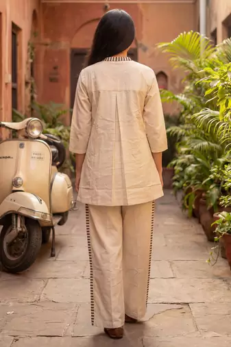White printed cotton kurta trouser set