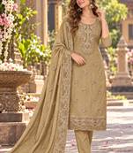 Beige chiffon semi stitched suit with embroidery & sequence work