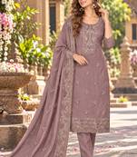 Mauve chiffon semi stitched suit with embroidery & sequence work