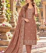 Peach chiffon semi stitched suit with embroidery & sequence work