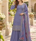 Lavender viscose semi stitched suit with embroidery & sequence work