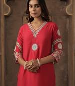 Pink embroidered silk kurta trouser set