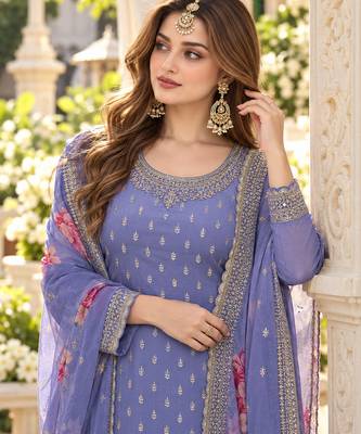 Lavender viscose semi stitched suit with embroidery & sequence work 2