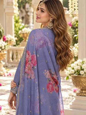 Lavender viscose semi stitched suit with embroidery & sequence work 3