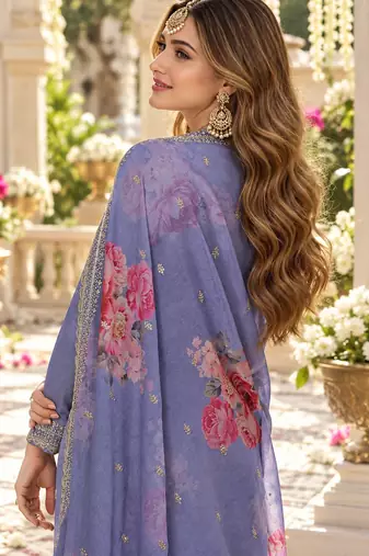 Lavender viscose semi stitched suit with embroidery & sequence work