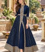 Navy georgette semi stitched suit with embroidery & stone work