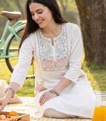 White embroidered cotton kurta trouser set