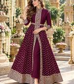 Wine georgette semi stitched suit with embroidery & stone work