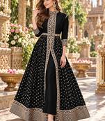 Black georgette semi stitched suit with embroidery & stone work