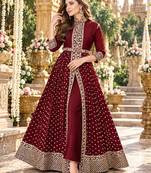 Maroon georgette semi stitched suit with embroidery & stone work
