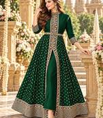 D green georgette semi stitched suit with embroidery & stone work