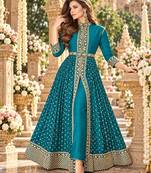 Sky georgette semi stitched suit with embroidery & stone work