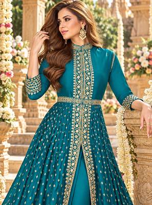 Sky georgette semi stitched suit with embroidery & stone work 2