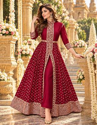 Rani georgette semi stitched suit with embroidery & stone work 1