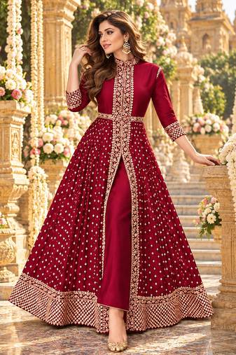 Rani georgette semi stitched suit with embroidery & stone work