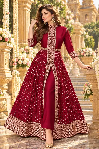 Rani georgette semi stitched suit with embroidery & stone work