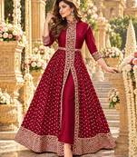 Rani georgette semi stitched suit with embroidery & stone work