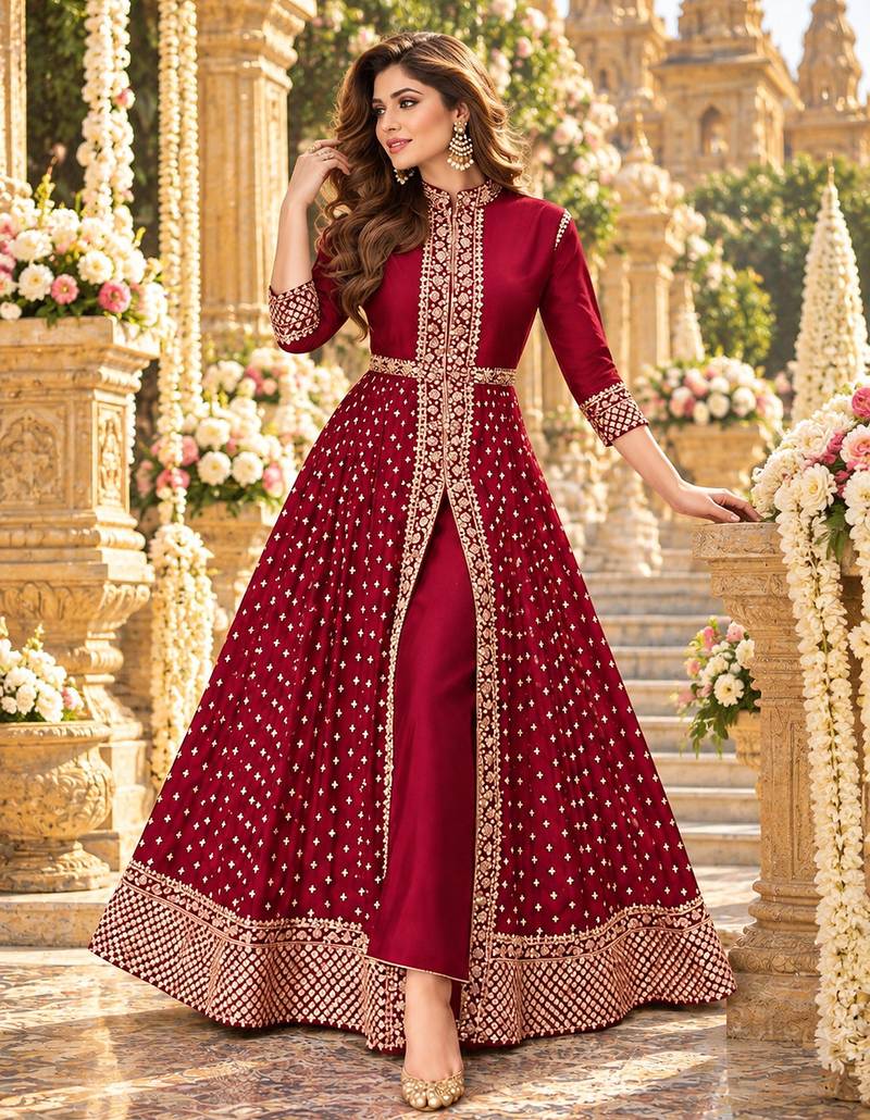 Rani georgette semi stitched suit with embroidery & stone work