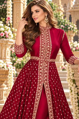 Rani georgette semi stitched suit with embroidery & stone work