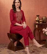 Orange embroidered cotton kurta trouser set