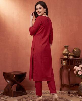Orange embroidered cotton kurta trouser set 3