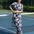 Navy blue printed viscose rayon kurta trouser set