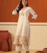 Beige printed cotton kurta trouser set