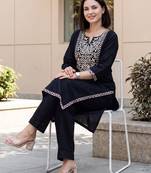 Black printed cotton kurta trouser set