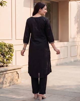 Black printed cotton kurta trouser set 2