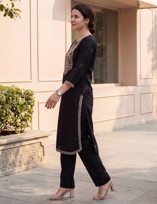 Black printed cotton kurta trouser set 3