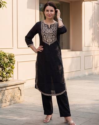 Black printed cotton kurta trouser set 4