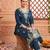 Navy blue printed cotton kurta trouser set