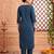 Navy blue printed cotton kurta trouser set