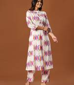 White printed cotton kurta trouser set