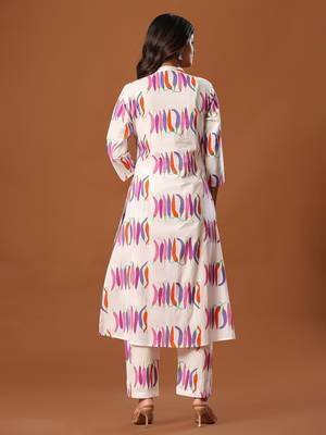 White printed cotton kurta trouser set 2
