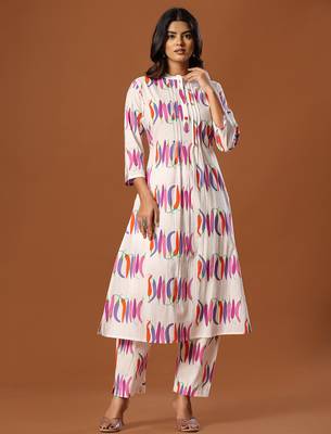 White printed cotton kurta trouser set 4