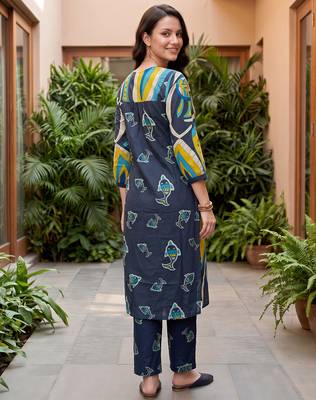 Multicolor printed cotton kurta trouser set 3