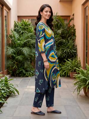 Multicolor printed cotton kurta trouser set 4