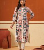 Off white printed cotton kurta trouser set