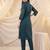 Teal printed cotton kurta trouser set
