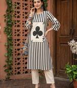 White printed cotton kurta trouser set