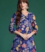 Blue printed cotton kurta trouser set