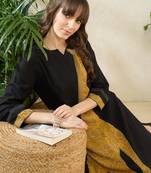 Black printed viscose rayon kurta trouser set