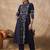 Navy blue printed cotton kurta trouser set