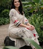 White printed cotton kurta trouser set