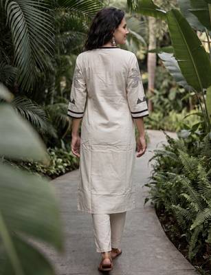 White printed cotton kurta trouser set 3