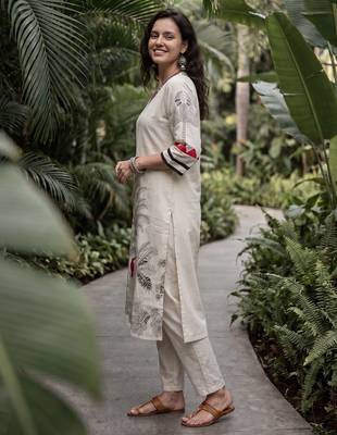White printed cotton kurta trouser set 4