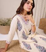 White printed cotton kurta trouser set