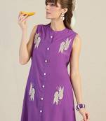 Purple printed cotton kurta trouser set