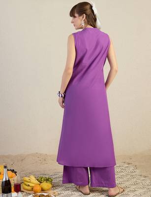 Purple printed cotton kurta trouser set 2